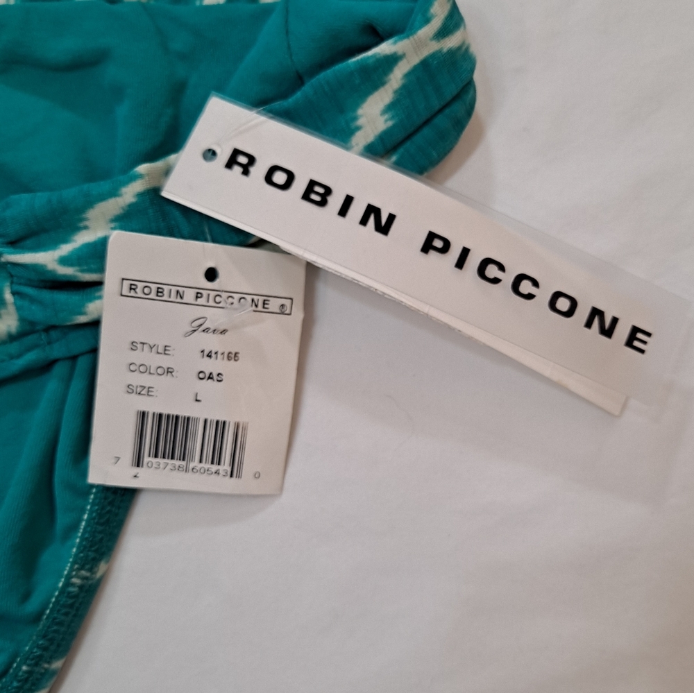 Robin Piccone Swim Women's Size Large Bikini Bottom Oasis Teal White Ikat - Picture 3 of 6